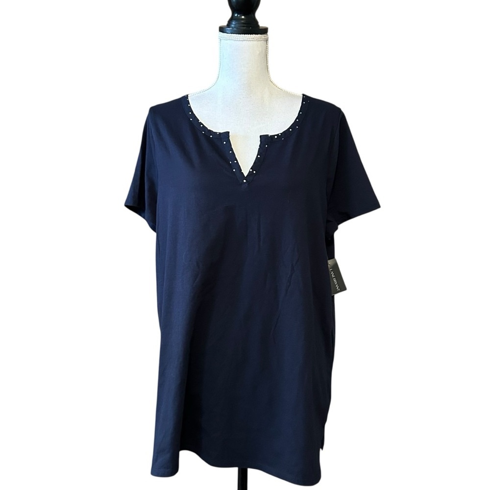 NWT Lane Bryant The Tee Shop Short‎ Sleeve Dot Print Women’s SZ 14/16 in Navy